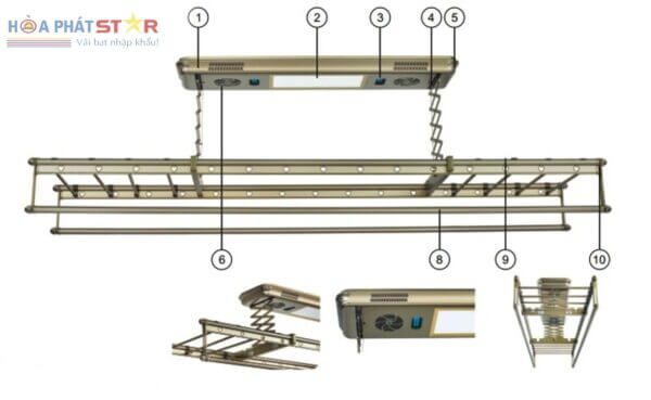 Giàn Phơi Điều Khiển Từ Xa GLP750 (Rêu Cổ)
